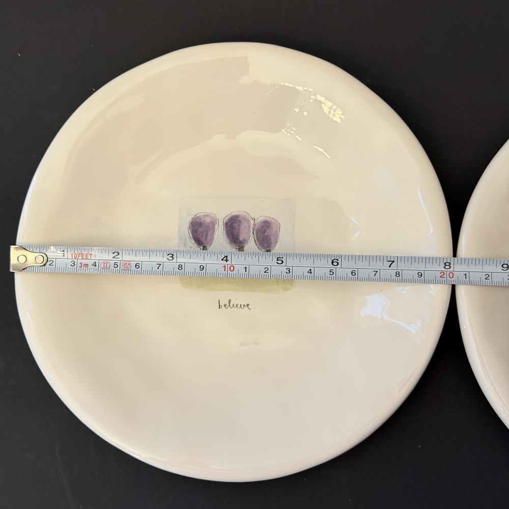 Vintage Pottery Barn Rae Dunn Tea Garden Believe Inspire Plate Set Lot of 2 - Picture 8 of 8